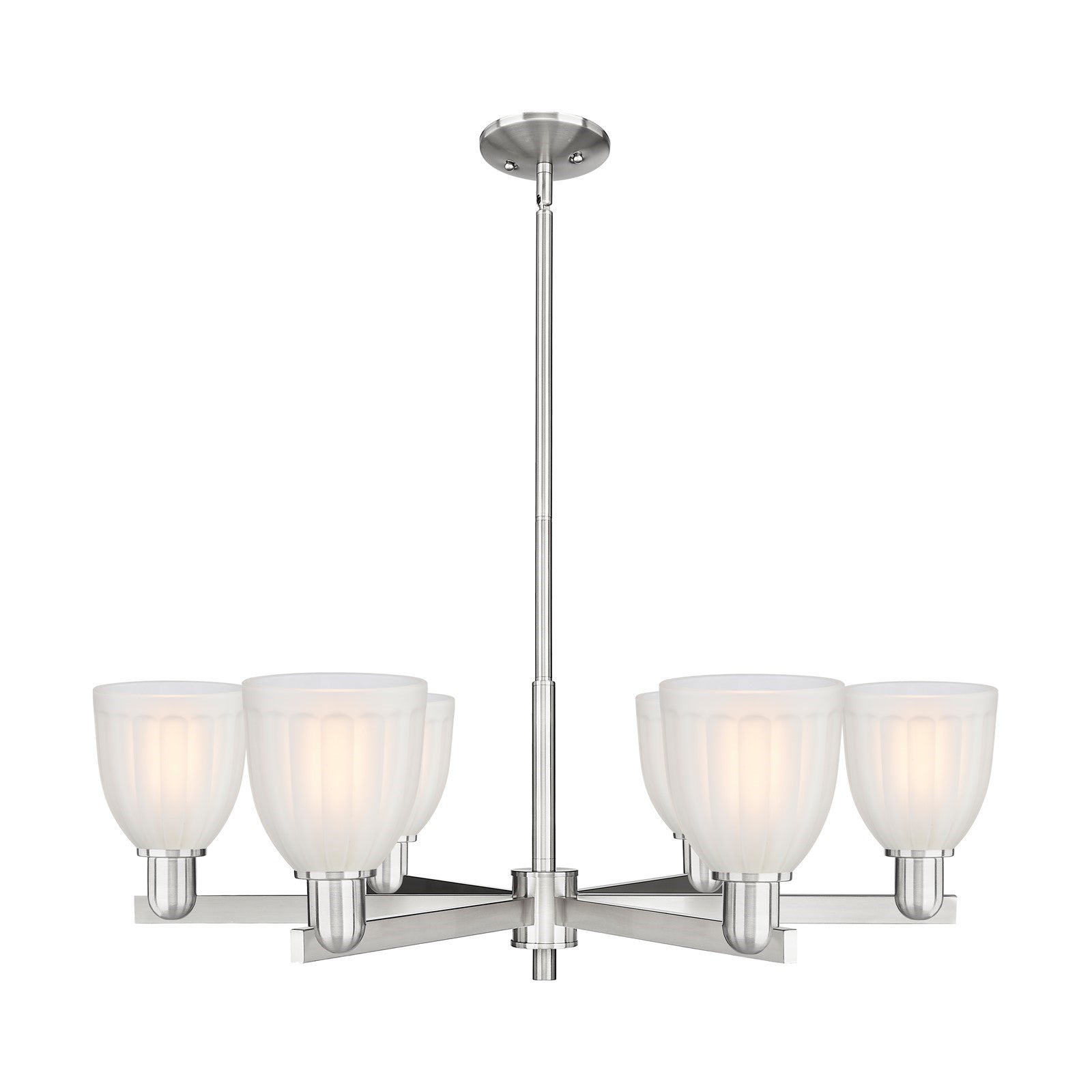 Innovations Brookfield 36in 6-Light Chandelier | Industrial Satin Nickel and White Frosted Ribbed Glass | Dining Room & Living | Model 716-6CR-SN-G441