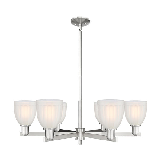 Innovations Brookfield 36in 6-Light Chandelier | Industrial Satin Nickel and White Frosted Ribbed Glass | Dining Room & Living | Model 716-6CR-SN-G441