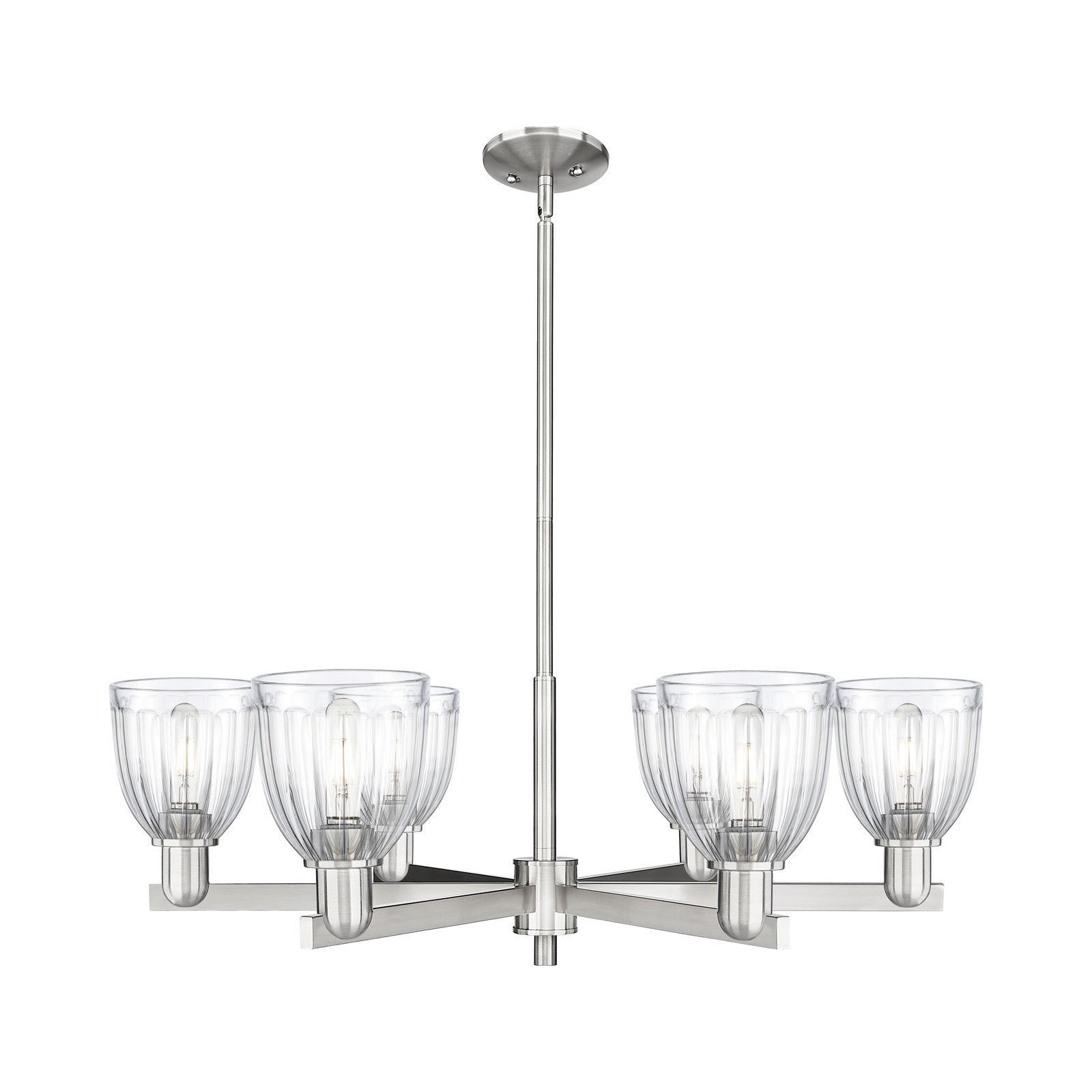 Innovations Brookfield 36in 6-Light Chandelier | Industrial Satin Nickel and Clear Ribbed Glass | Dining Room & Living Room | Model 716-6CR-SN-G442