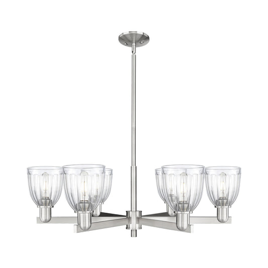 Innovations Brookfield 36in 6-Light Chandelier | Industrial Satin Nickel and Clear Ribbed Glass | Dining Room & Living Room | Model 716-6CR-SN-G442