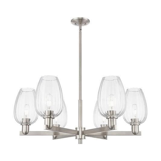 Innovations Preston 6Lt 24" Flute Stem Chandelier, SN/CL - 716-6CR-SN-G457-6CL