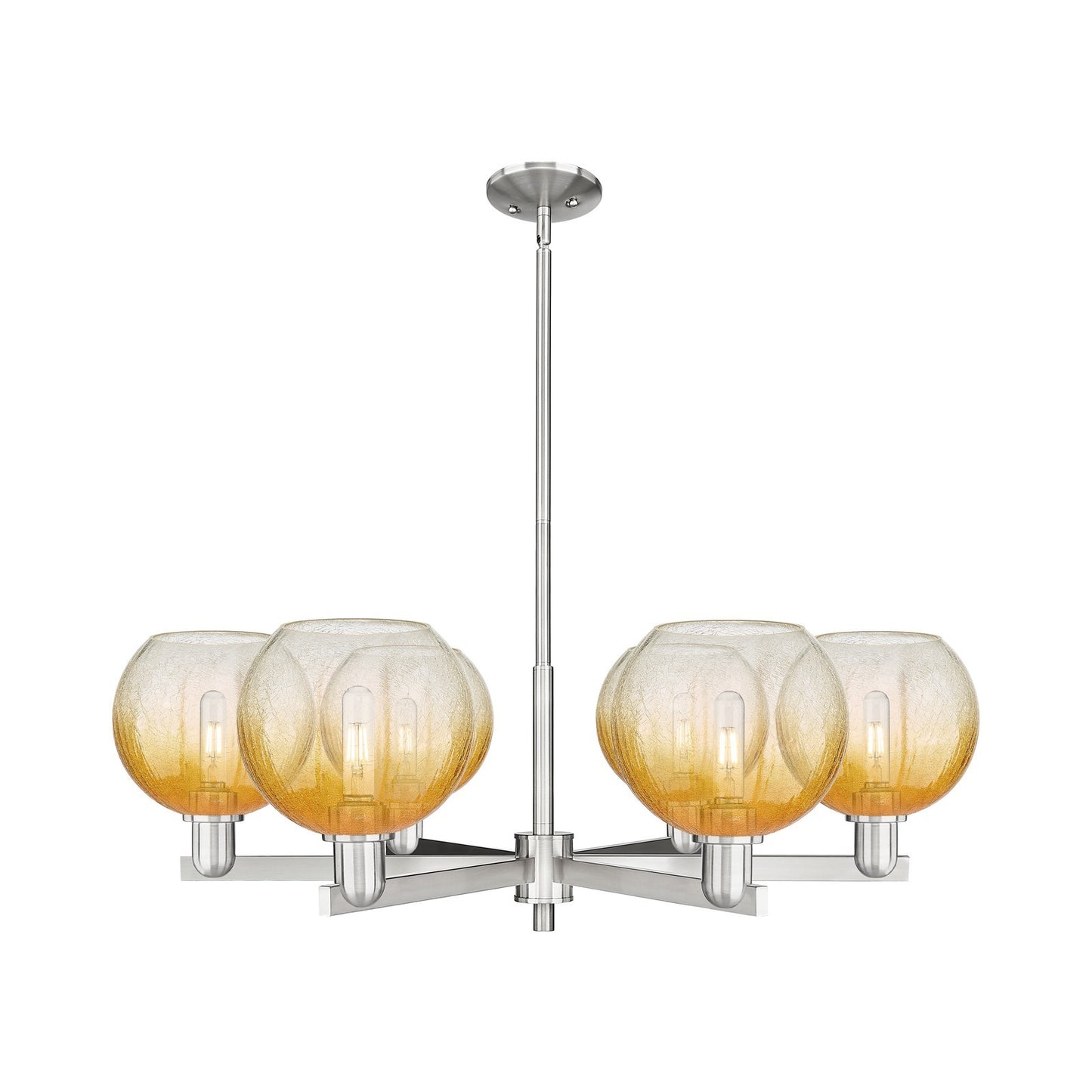 Innovations Brookhaven Globe 38in 6-Light Chandelier | Industrial Satin Nickel Steel and Amber Glass | Dining Room & Living | Model 716-6CR-SN-G483-8AM