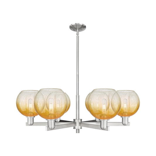 Innovations Brookhaven Globe 38in 6-Light Chandelier | Industrial Satin Nickel Steel and Amber Glass | Dining Room & Living | Model 716-6CR-SN-G483-8AM
