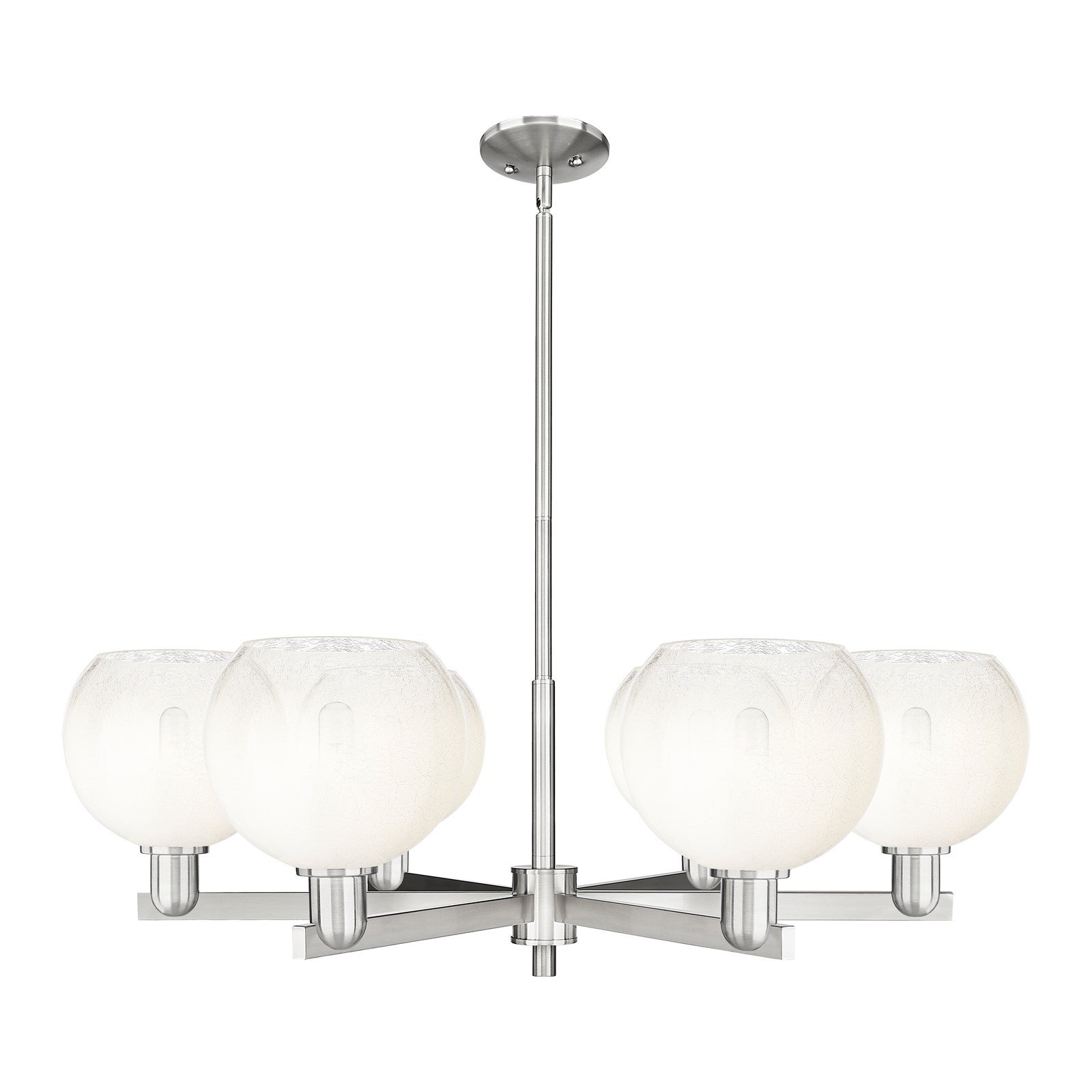 Innovations Brookhaven Globe 37.75in 6-Light Chandelier | Industrial Satin Nickel Steel and Opal Glass | Kitchen Island & | Model 716-6CR-SN-G483-8OP