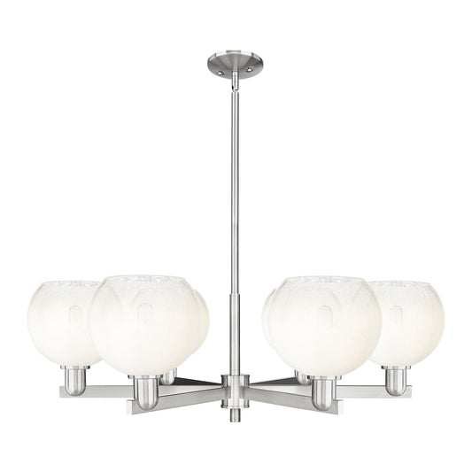 Innovations Brookhaven Globe 37.75in 6-Light Chandelier | Industrial Satin Nickel Steel and Opal Glass | Kitchen Island & | Model 716-6CR-SN-G483-8OP