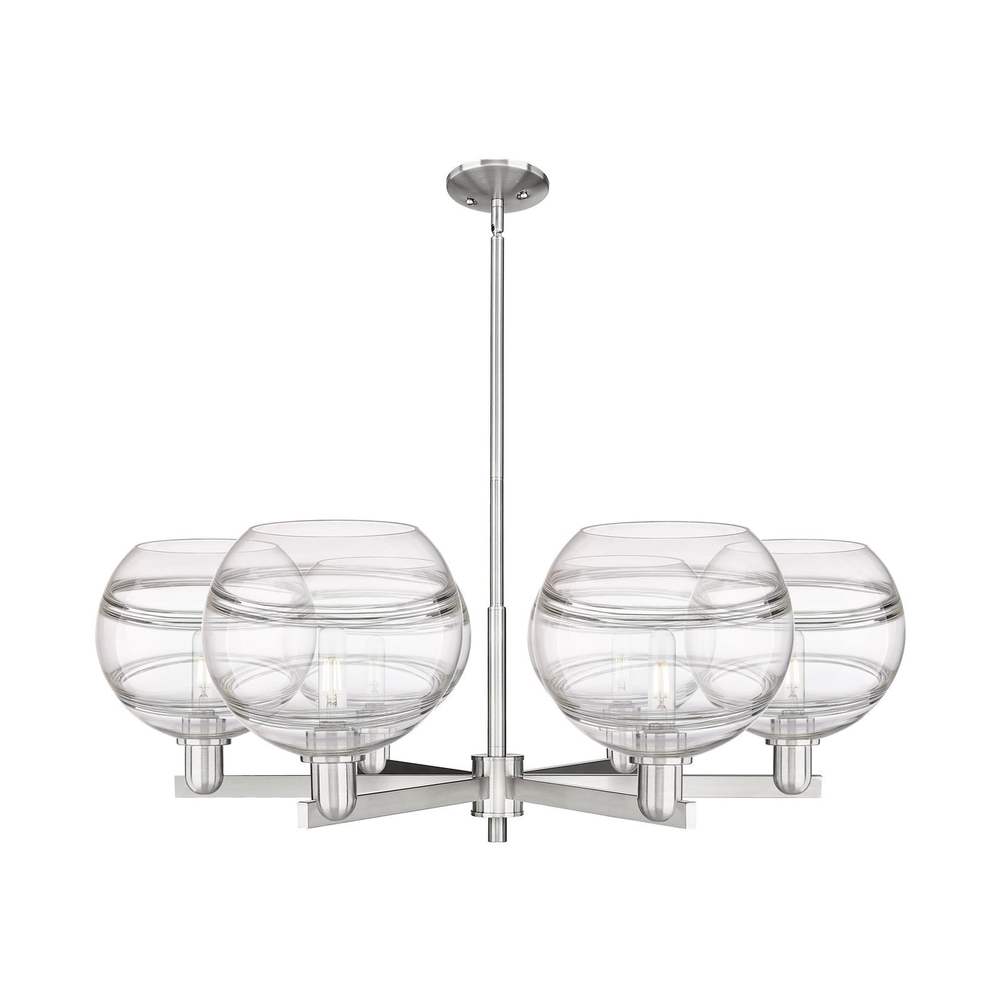 Innovations Rochester 40in 6-Light Chandelier | Industrial Satin Nickel Steel and Clear Glass | Dining Room & Living Room | Model 716-6CR-SN-G556-10CL