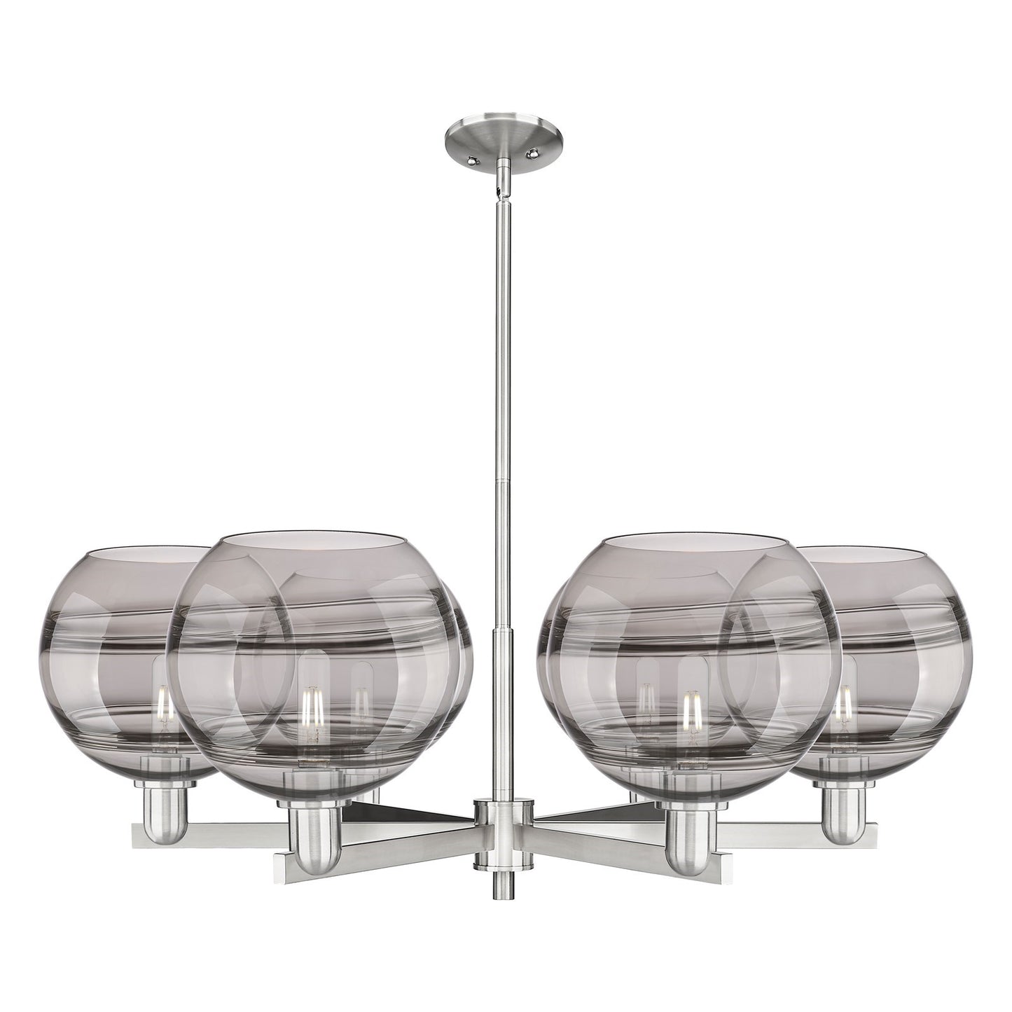 Innovations Rochester 40in 6-Light Chandelier | Industrial Satin Nickel and Light Smoke Glass | Dining Room & Living Room | Model 716-6CR-SN-G556-10SM