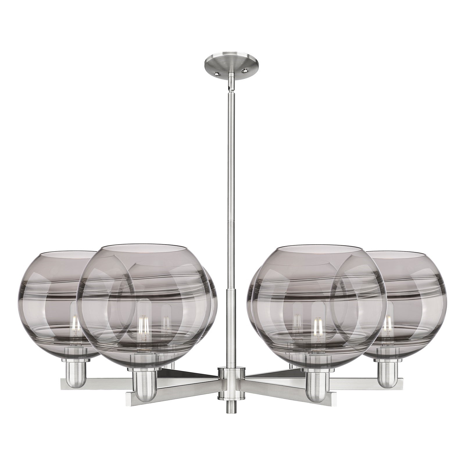Innovations Rochester 40in 6-Light Chandelier | Industrial Satin Nickel and Light Smoke Glass | Dining Room & Living Room | Model 716-6CR-SN-G556-10SM