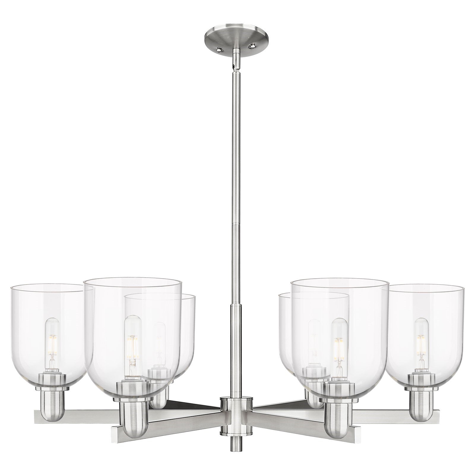 Innovations Bella 35in 6-Light Chandelier | Industrial Satin Nickel and Clear Glass | Dining Room & Living Room | Model 716-6CR-SN-G558-6CL
