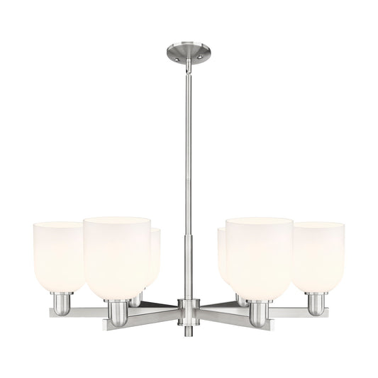 Innovations Bella 35in 6-Light Chandelier | Industrial Satin Nickel and White Glass | Dining Room & Living Room | Model 716-6CR-SN-G558-6GWH