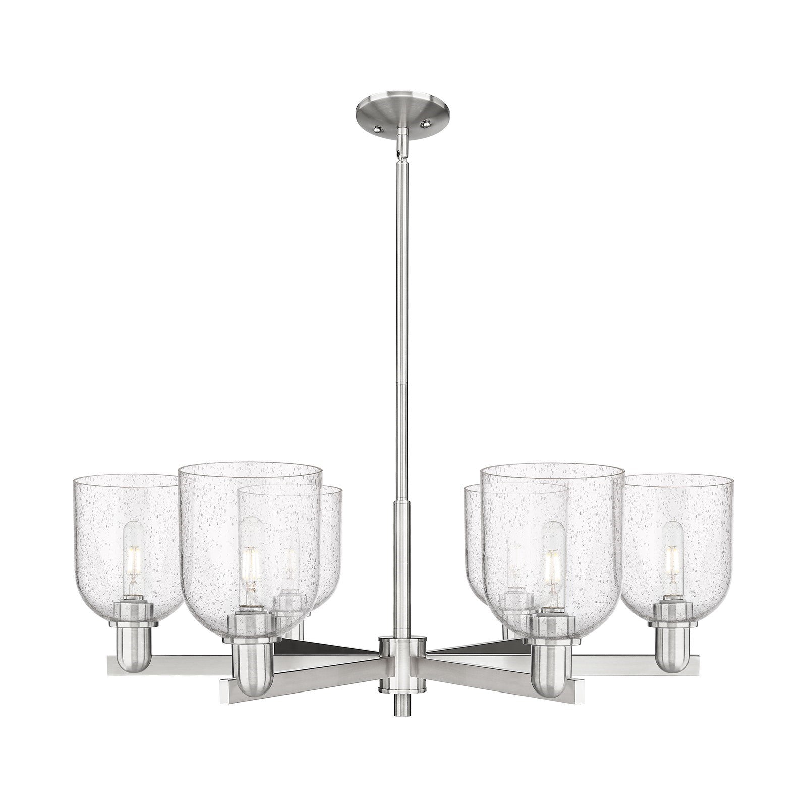 Innovations Bella 35in 6-Light Chandelier | Industrial Satin Nickel and Seedy Glass | Dining Room & Living Room | Model 716-6CR-SN-G558-6SDY