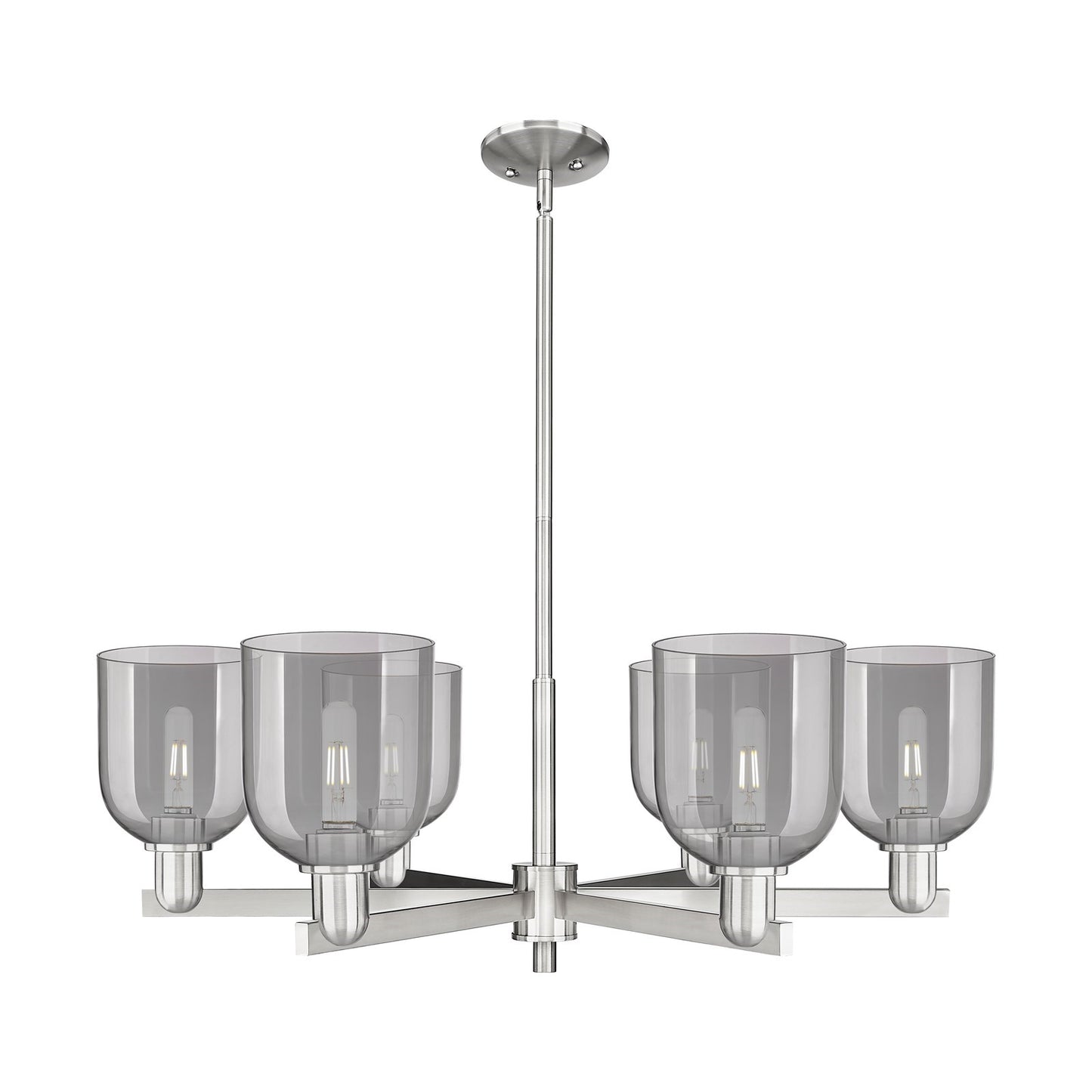 Innovations Bella 35in 6-Light Chandelier | Industrial Satin Nickel and Light Smoke Glass | Dining Room & Living Room | Model 716-6CR-SN-G558-6SM