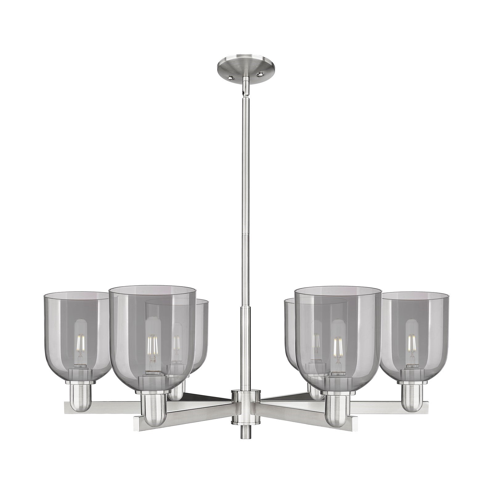 Innovations Bella 35in 6-Light Chandelier | Industrial Satin Nickel and Light Smoke Glass | Dining Room & Living Room | Model 716-6CR-SN-G558-6SM