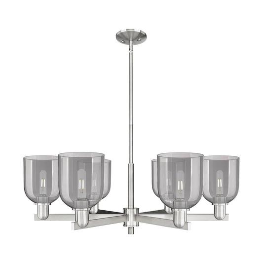Innovations Bella 35in 6-Light Chandelier | Industrial Satin Nickel and Light Smoke Glass | Dining Room & Living Room | Model 716-6CR-SN-G558-6SM