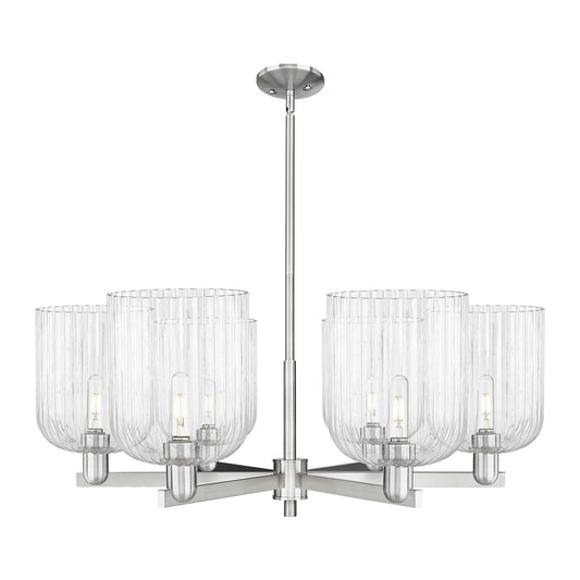 Innovations Bridal Veil 38in 6-Light Chandelier | Industrial Satin Nickel Steel and Clear Ribbed Glass | Dining Room & Living | Model 716-6CR-SN-G559-8CL