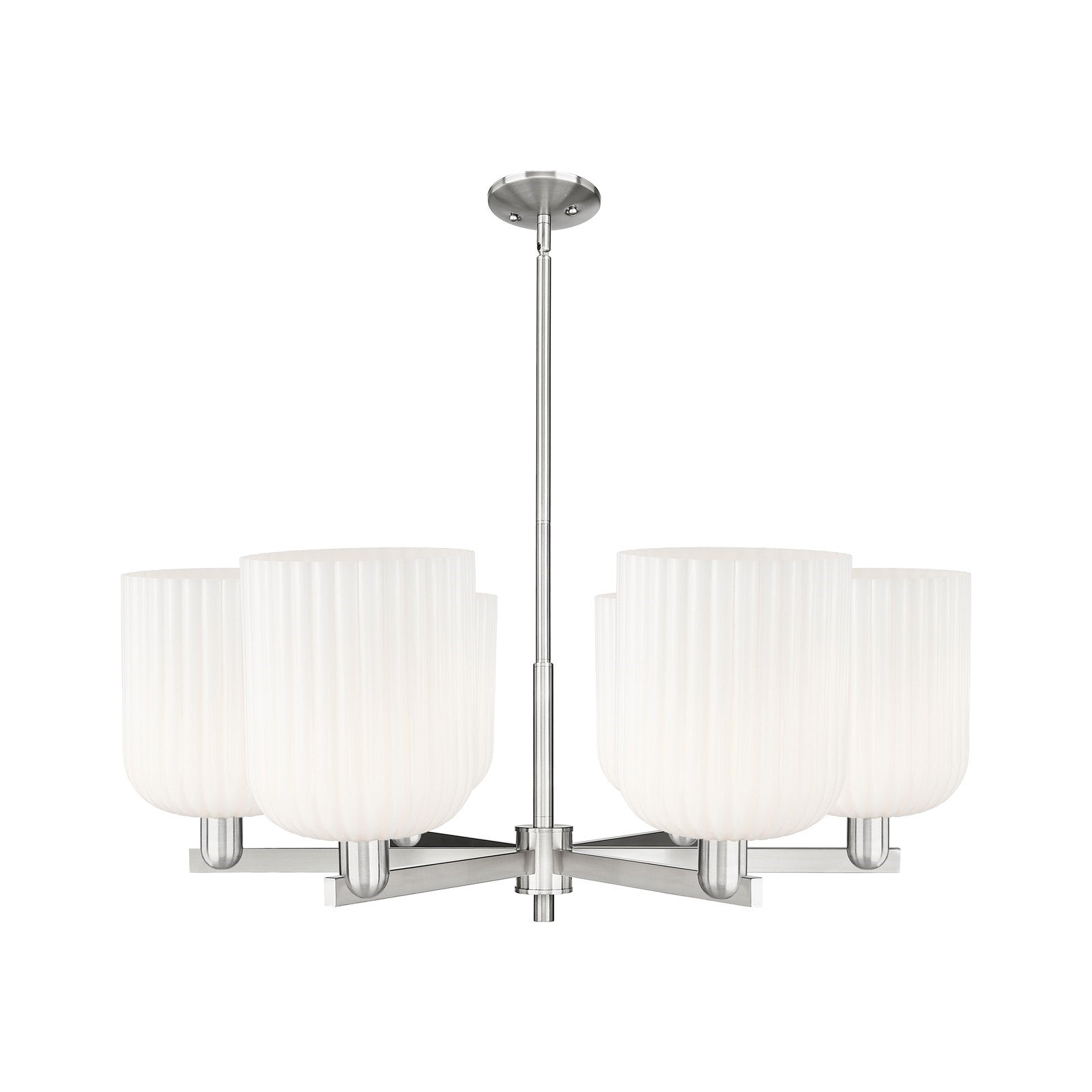 Innovations Bridal Veil 38in 6-Light Chandelier | Industrial Satin Nickel and Gloss White Ribbed Glass | Kitchen Island & | Model 716-6CR-SN-G559-8GWH