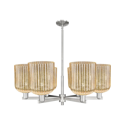 Innovations Bridal Veil 38in 6-Light Chandelier | Industrial Satin Nickel and Mercury Ribbed Glass | Dining Room & Living Room | Model 716-6CR-SN-G559-8ME