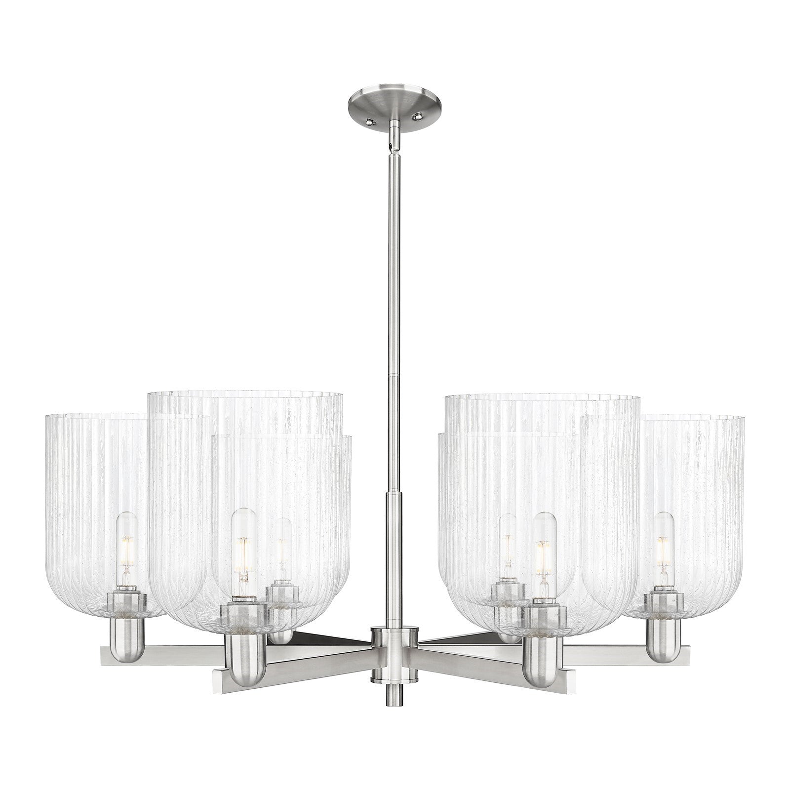 Innovations Bridal Veil 38in 6-Light Chandelier | Industrial Satin Nickel and Seedy Glass | Dining Room & Living Room | Model 716-6CR-SN-G559-8SDY