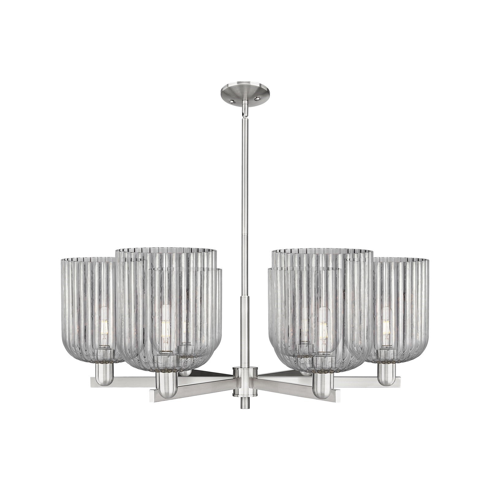 Innovations Bridal Veil 38in 6-Light Chandelier | Industrial Satin Nickel and Light Smoke Ribbed Glass | Dining Room & Living | Model 716-6CR-SN-G559-8SM