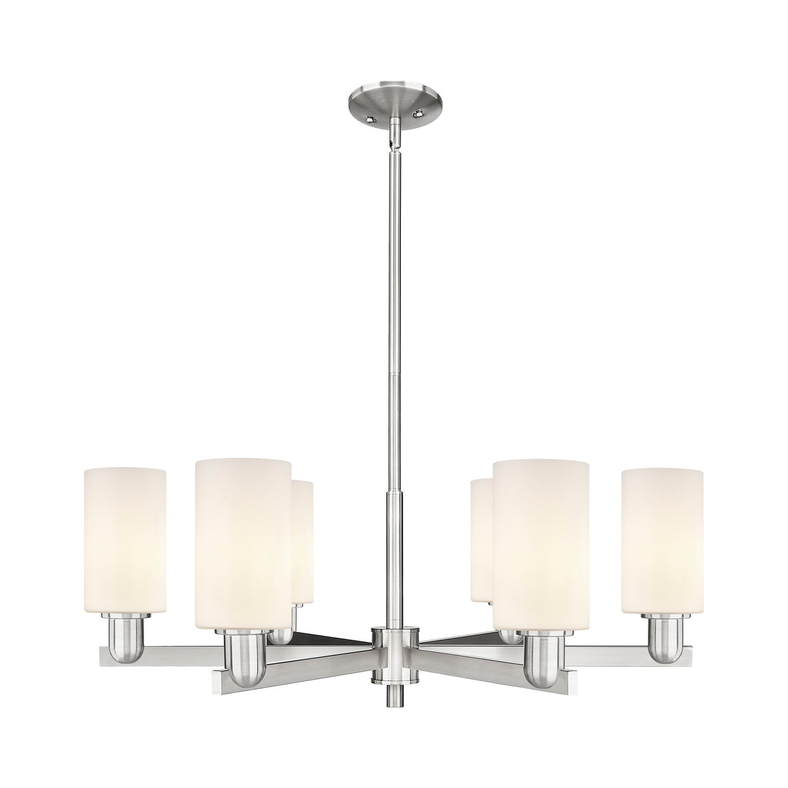 Innovations Clymer 34in 6-Light Chandelier | Industrial Satin Nickel and Matte White Glass | Dining Room & Living Room | Model 716-6CR-SN-G801