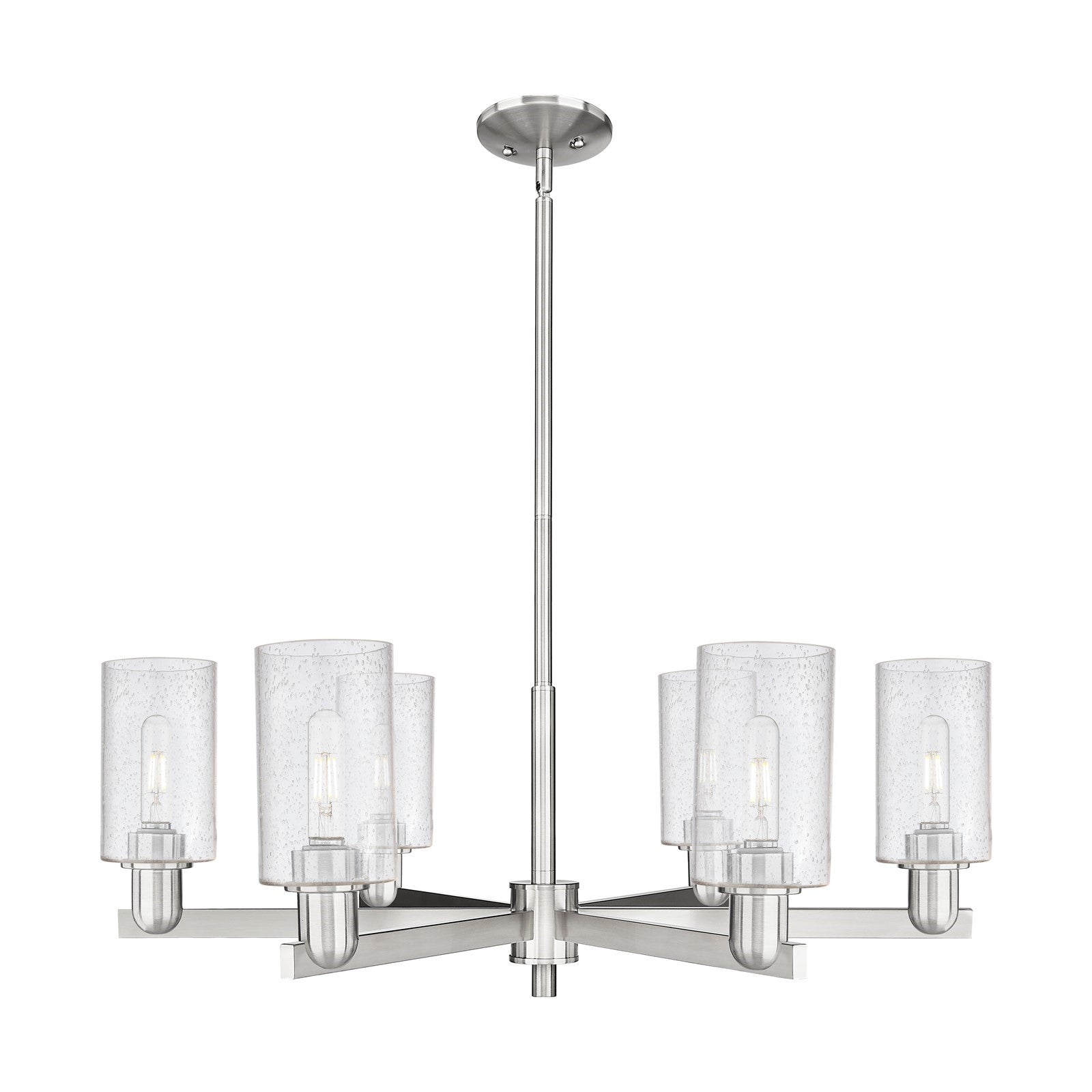Innovations Clymer 34in 6-Light Chandelier | Industrial Satin Nickel and Seedy Glass | Dining Room & Living Room | Model 716-6CR-SN-G804