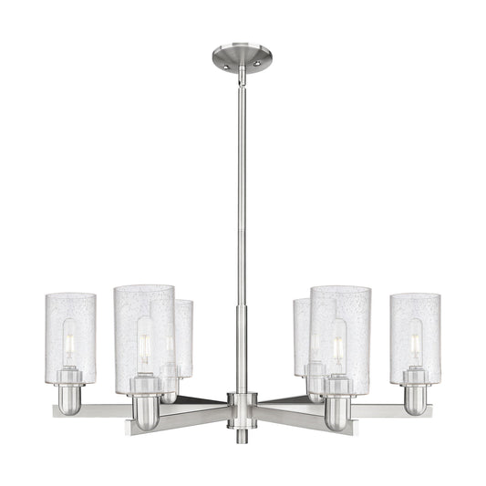Innovations Clymer 34in 6-Light Chandelier | Industrial Satin Nickel and Seedy Glass | Dining Room & Living Room | Model 716-6CR-SN-G804