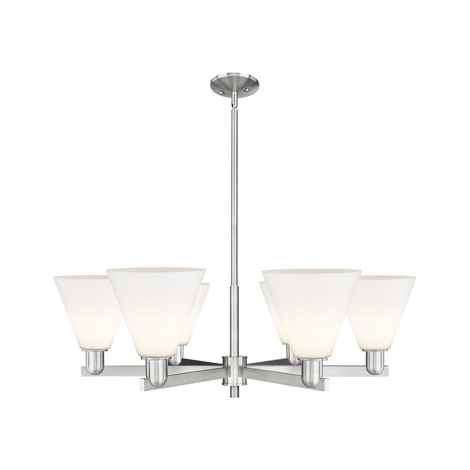 Innovations Berkshire Glass 38in 6-Light Chandelier | Industrial Satin Nickel Steel and Matte White Glass | Dining Room & Living | Model 716-6CR-SN-GBC-81