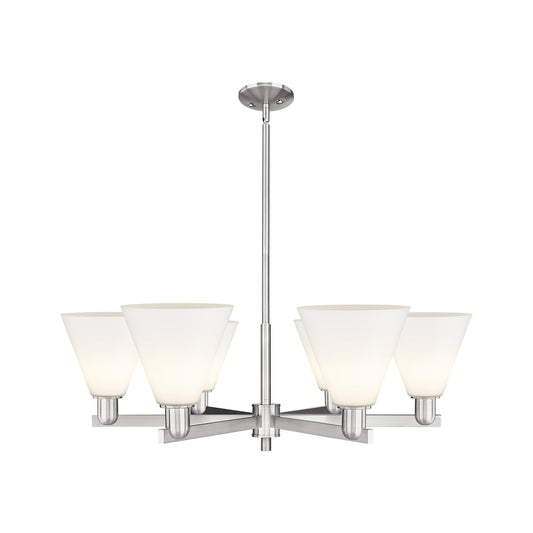 Innovations Berkshire Glass 38in 6-Light Chandelier | Industrial Satin Nickel Steel and Matte White Glass | Dining Room & Living | Model 716-6CR-SN-GBC-81