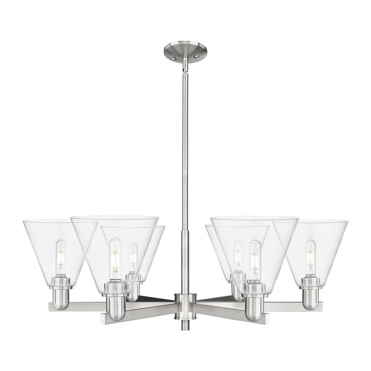 Innovations Berkshire Glass 38in 6-Light Chandelier | Industrial Satin Nickel Steel and Clear Glass | Dining Room & Living Room | Model 716-6CR-SN-GBC-82