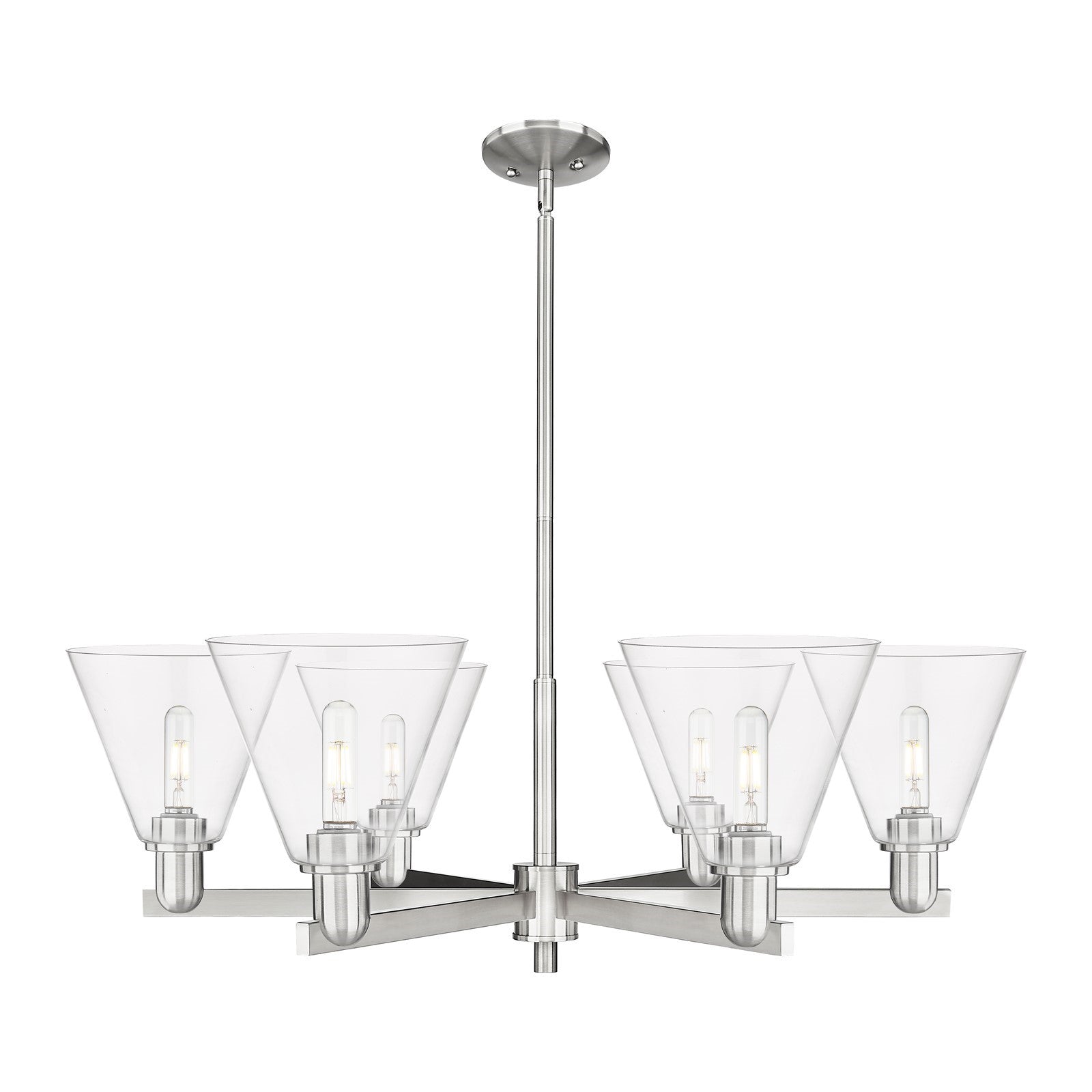 Innovations Berkshire Glass 38in 6-Light Chandelier | Industrial Satin Nickel Steel and Clear Glass | Dining Room & Living Room | Model 716-6CR-SN-GBC-82
