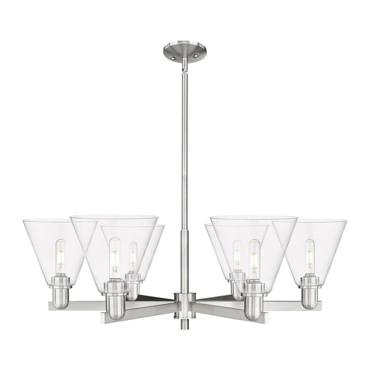 Innovations Berkshire Glass 38in 6-Light Chandelier | Industrial Satin Nickel Steel and Clear Glass | Dining Room & Living Room | Model 716-6CR-SN-GBC-82