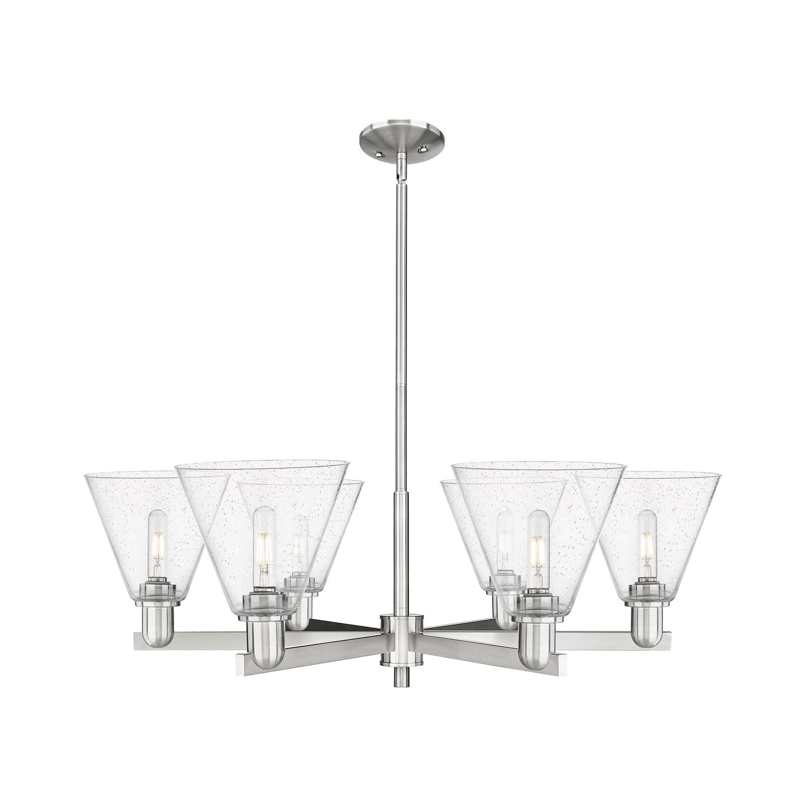 Innovations Berkshire Glass 38in 6-Light Chandelier | Industrial Satin Nickel Steel and Seedy Glass | Kitchen Island & Dining | Model 716-6CR-SN-GBC-84