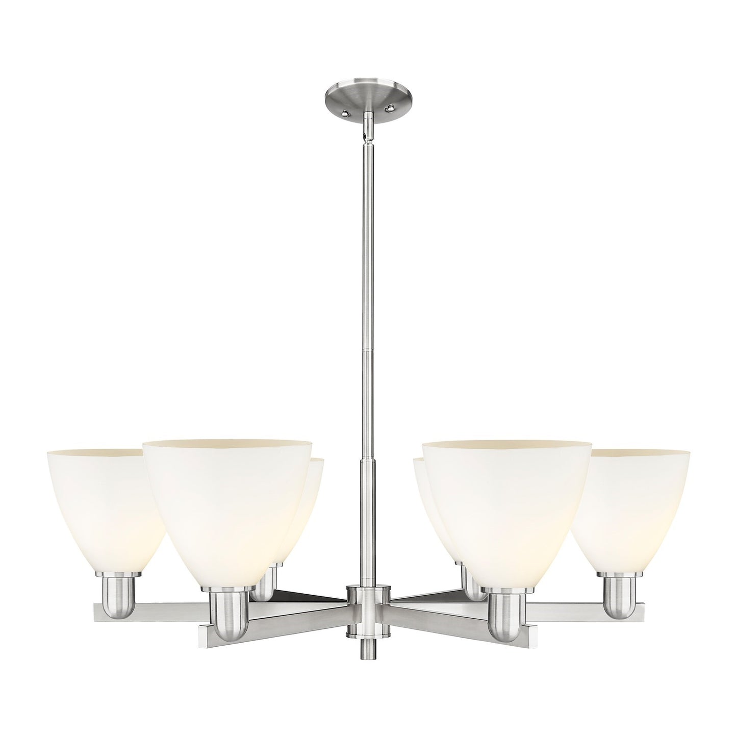 Innovations Bristol 37in 6-Light Chandelier | Industrial Satin Nickel Steel and Matte White Glass | Dining Room & Living Room | Model 716-6CR-SN-GBD-751