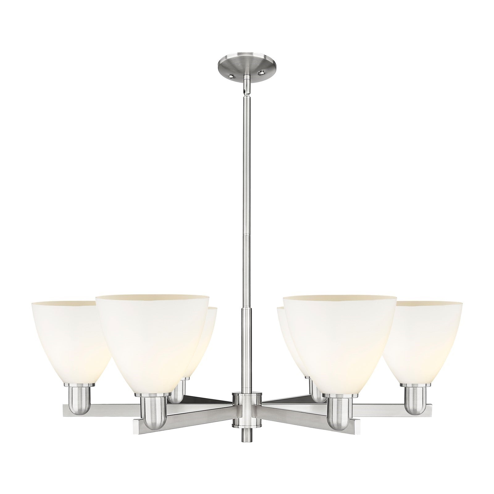 Innovations Bristol 37in 6-Light Chandelier | Industrial Satin Nickel Steel and Matte White Glass | Dining Room & Living Room | Model 716-6CR-SN-GBD-751