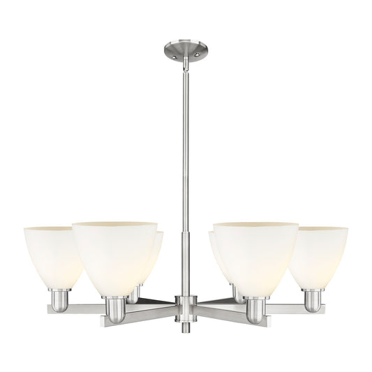 Innovations Bristol 37in 6-Light Chandelier | Industrial Satin Nickel Steel and Matte White Glass | Dining Room & Living Room | Model 716-6CR-SN-GBD-751