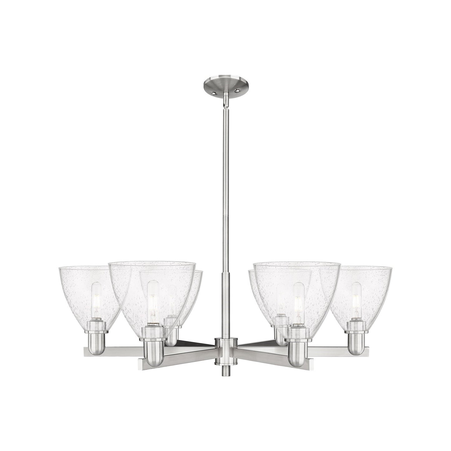 Innovations Bristol 37in 6-Light Chandelier | Industrial Satin Nickel Steel and Seedy Glass | Dining Room & Living Room | Model 716-6CR-SN-GBD-754