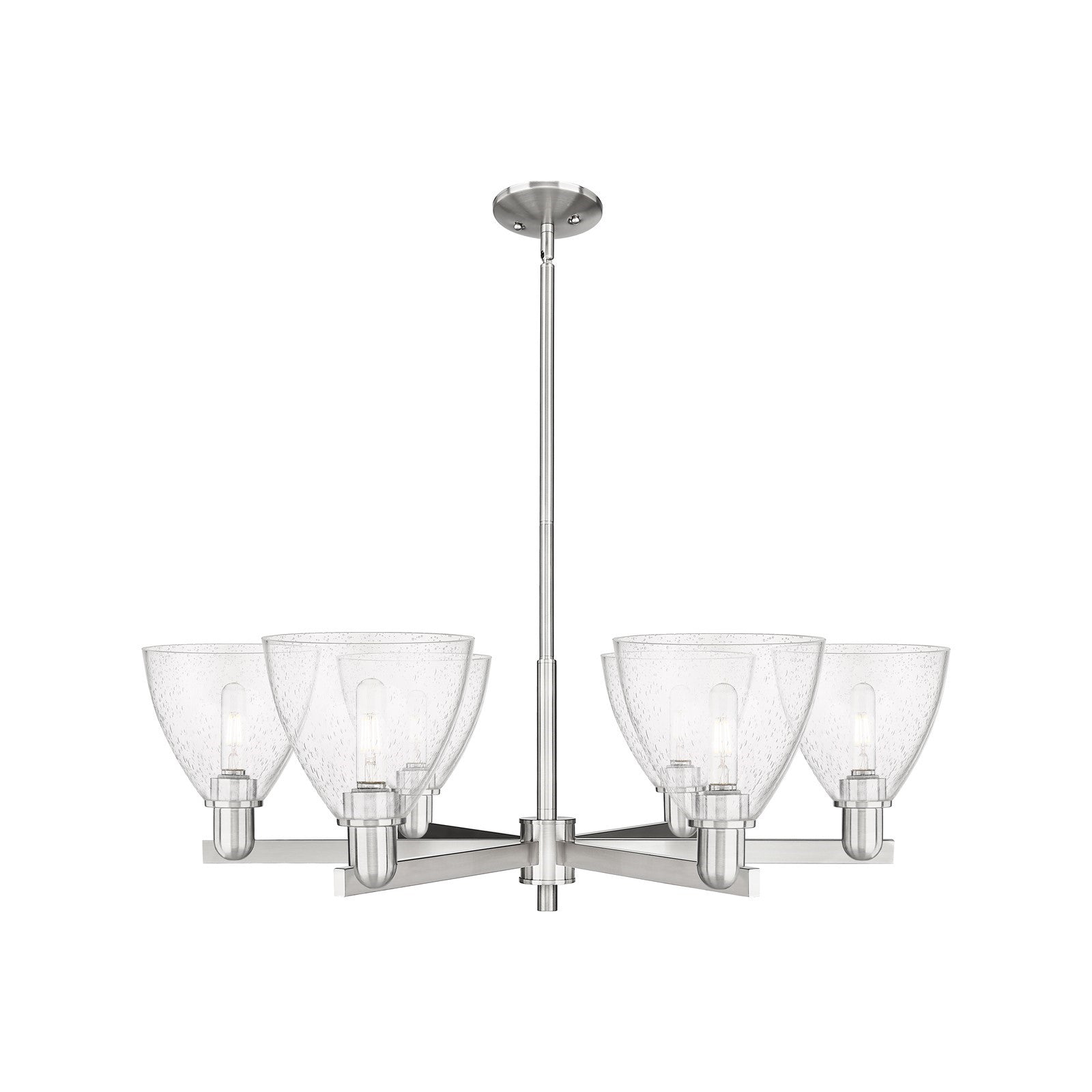 Innovations Bristol 37in 6-Light Chandelier | Industrial Satin Nickel Steel and Seedy Glass | Dining Room & Living Room | Model 716-6CR-SN-GBD-754