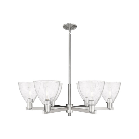 Innovations Bristol 37in 6-Light Chandelier | Industrial Satin Nickel Steel and Seedy Glass | Dining Room & Living Room | Model 716-6CR-SN-GBD-754