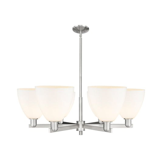 Innovations Bristol 39in 6-Light Chandelier | Industrial Satin Nickel Steel and Matte White Glass | Kitchen Island & Dining Room | Model 716-6CR-SN-GBD-91