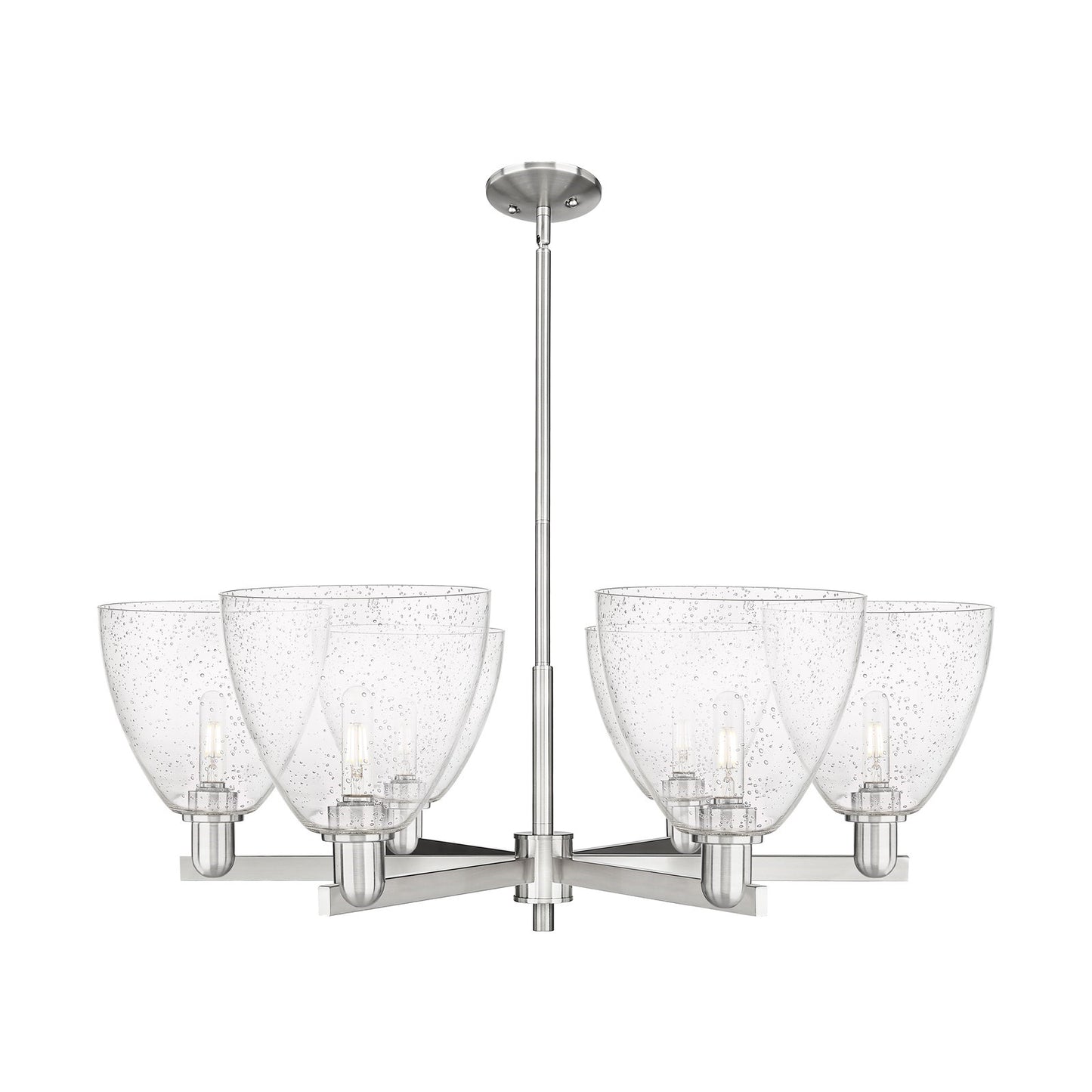 Innovations Bristol 39in 6-Light Chandelier | Industrial Satin Nickel and Seedy Glass | Dining Room & Living Room | Model 716-6CR-SN-GBD-94