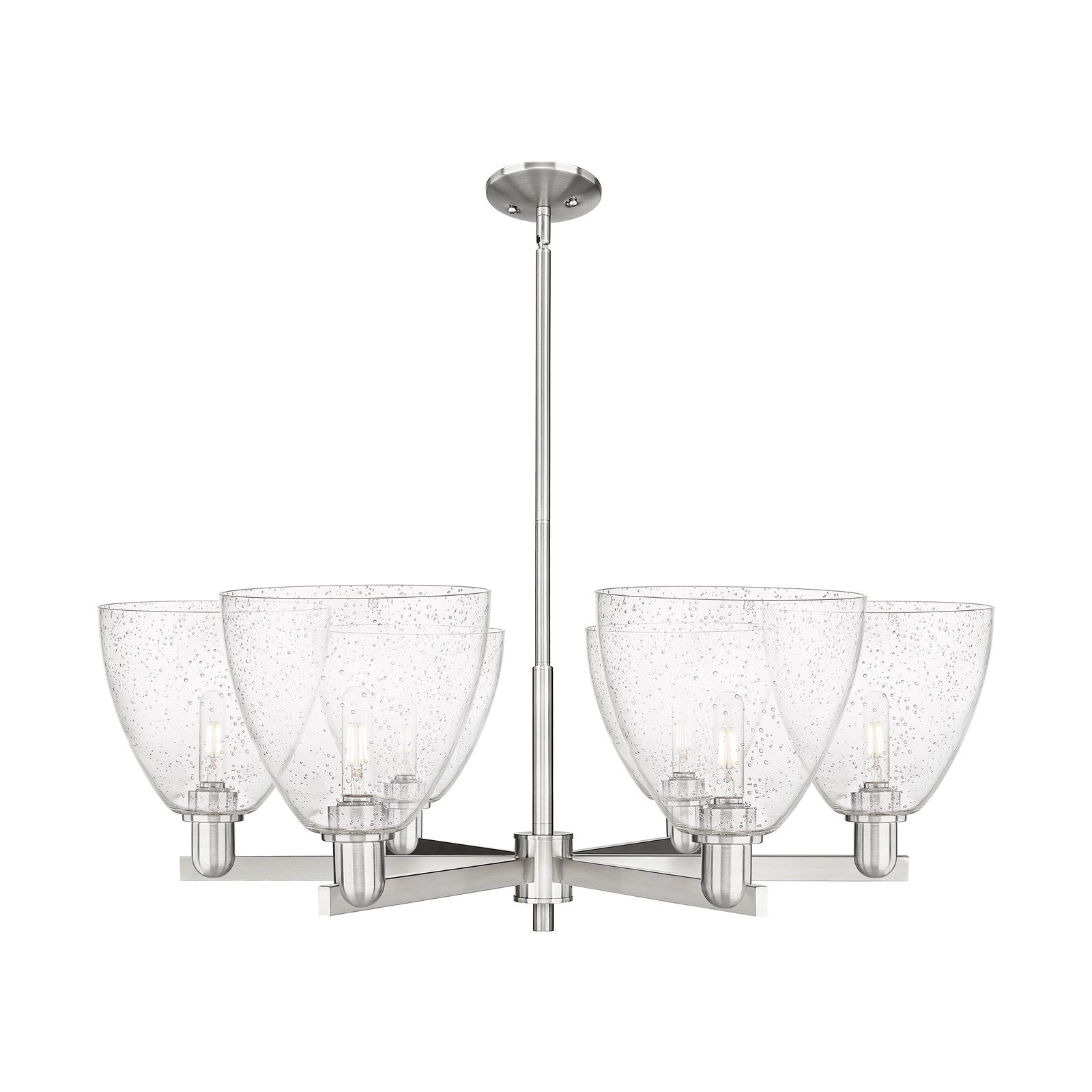 Innovations Bristol 39in 6-Light Chandelier | Industrial Satin Nickel and Seedy Glass | Dining Room & Living Room | Model 716-6CR-SN-GBD-94