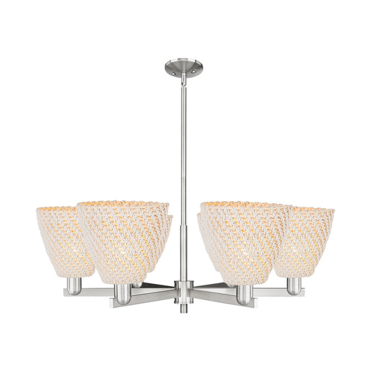 Innovations Bristol Natural 39in 6-Light Chandelier | Industrial Satin Nickel Steel and Natural Fiber Dome Shade | Dining | Model 716-6CR-SN-NBD-9-NAT