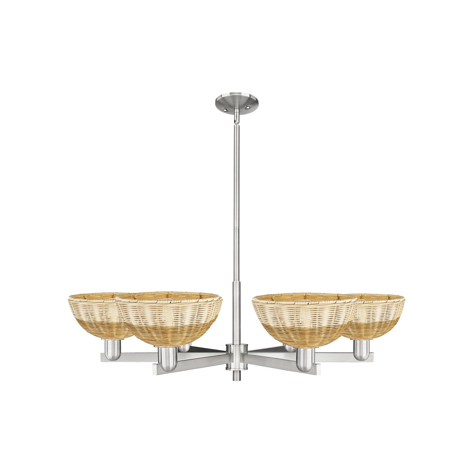 Innovations Bristol Natural II 39in 6-Light Chandelier | Industrial Satin Nickel Steel and Natural Fiber Shade | Damp-Rated | Model 716-6CR-SN-NBD2-9-NAT