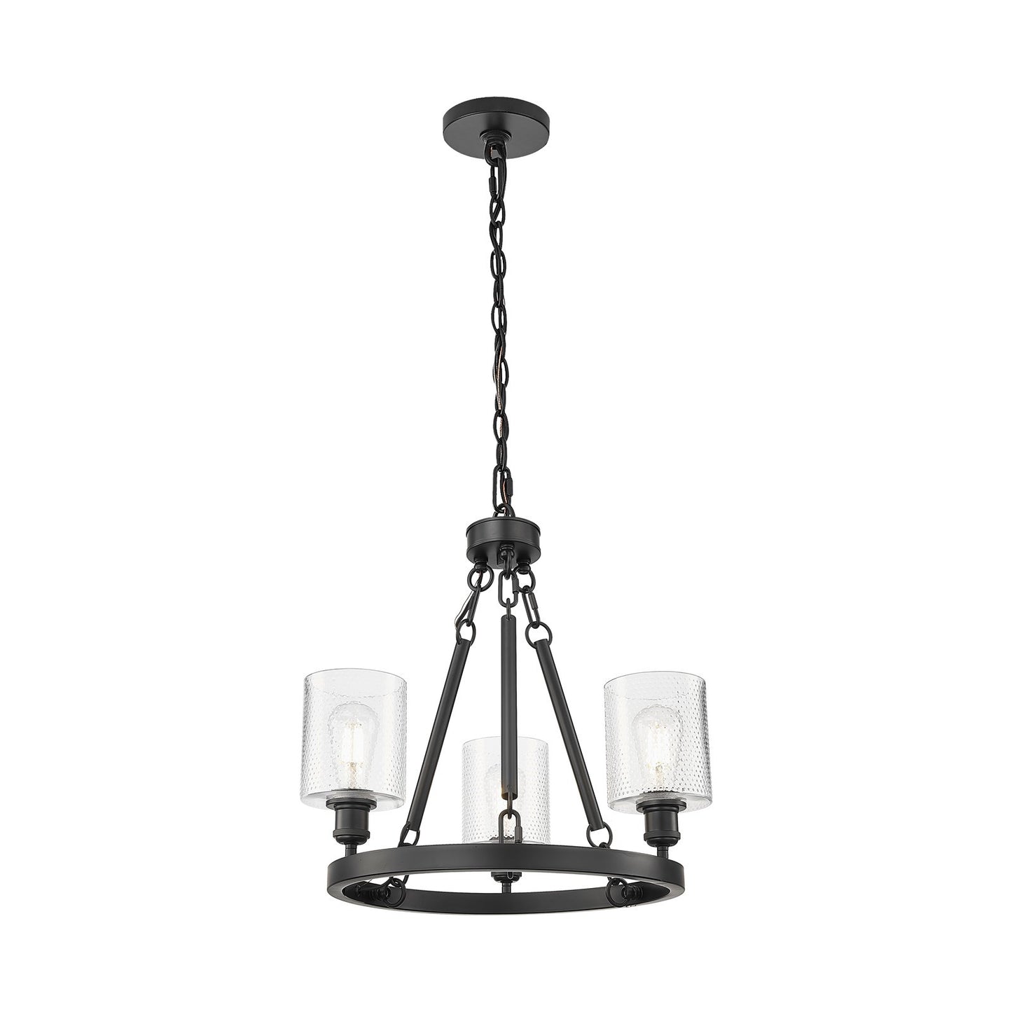 Innovations Cobbleskill 23in 3-Light Mini Chandelier | Industrial Matte Black Steel and Clear Glass | Dining Room & Living Room | Model 820-BK-G112