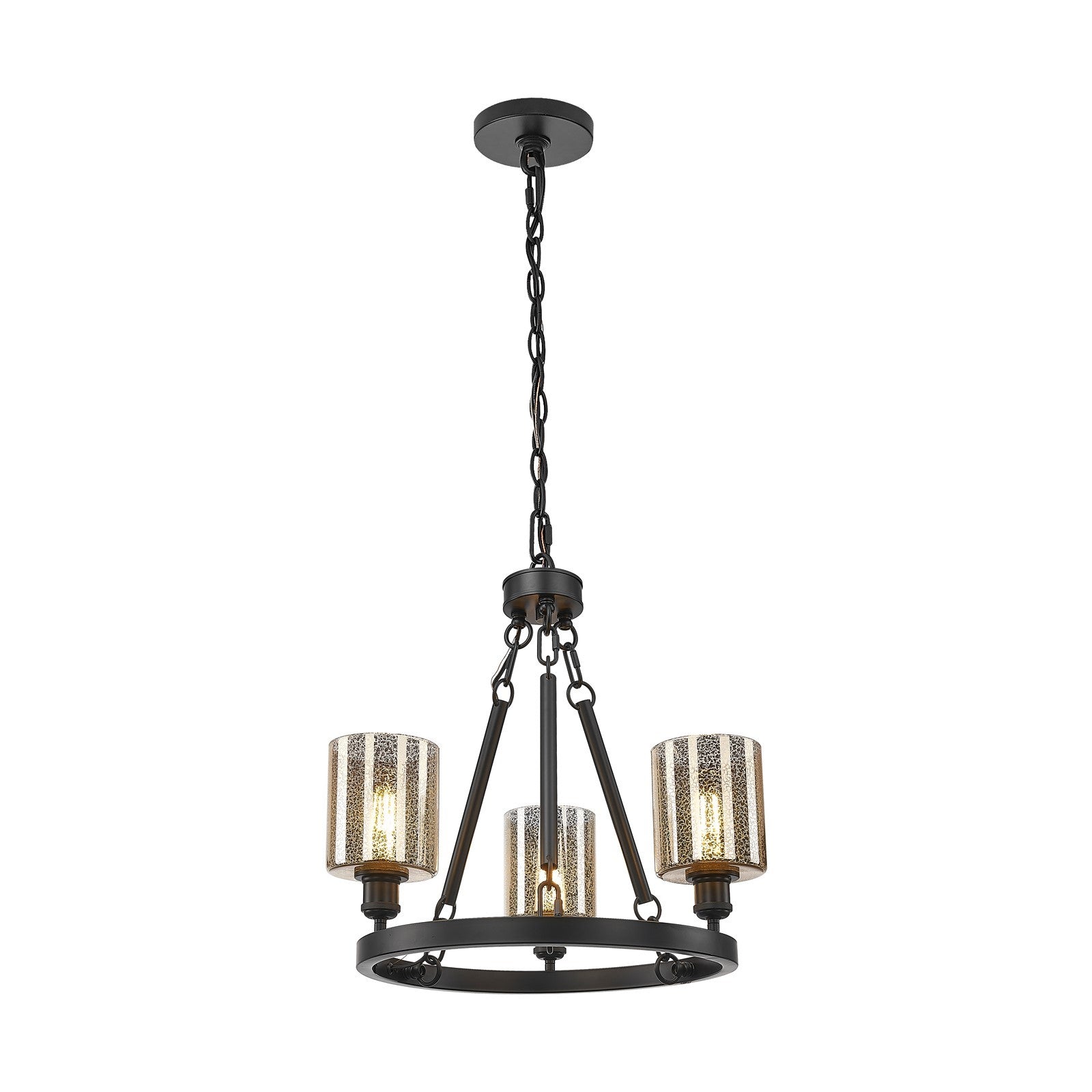 Innovations Cobbleskill 23in 3-Light Mini Chandelier | Industrial Matte Black Steel and Mercury Glass | Kitchen Island & Dining Room | Model 820-BK-G116