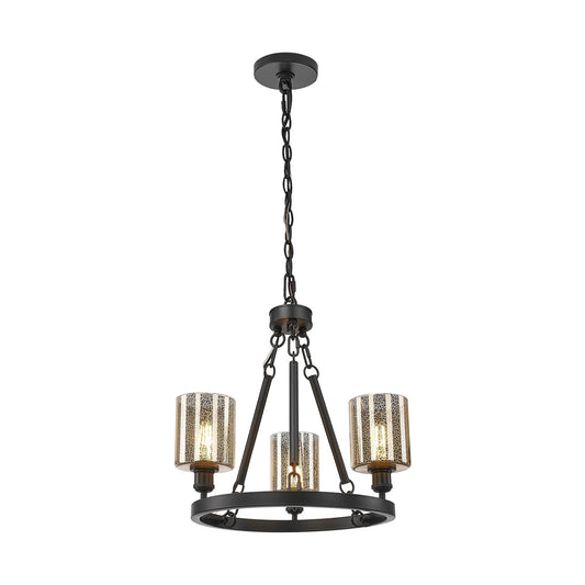 Innovations Cobbleskill 23in 3-Light Mini Chandelier | Industrial Matte Black Steel and Mercury Glass | Kitchen Island & Dining Room | Model 820-BK-G116