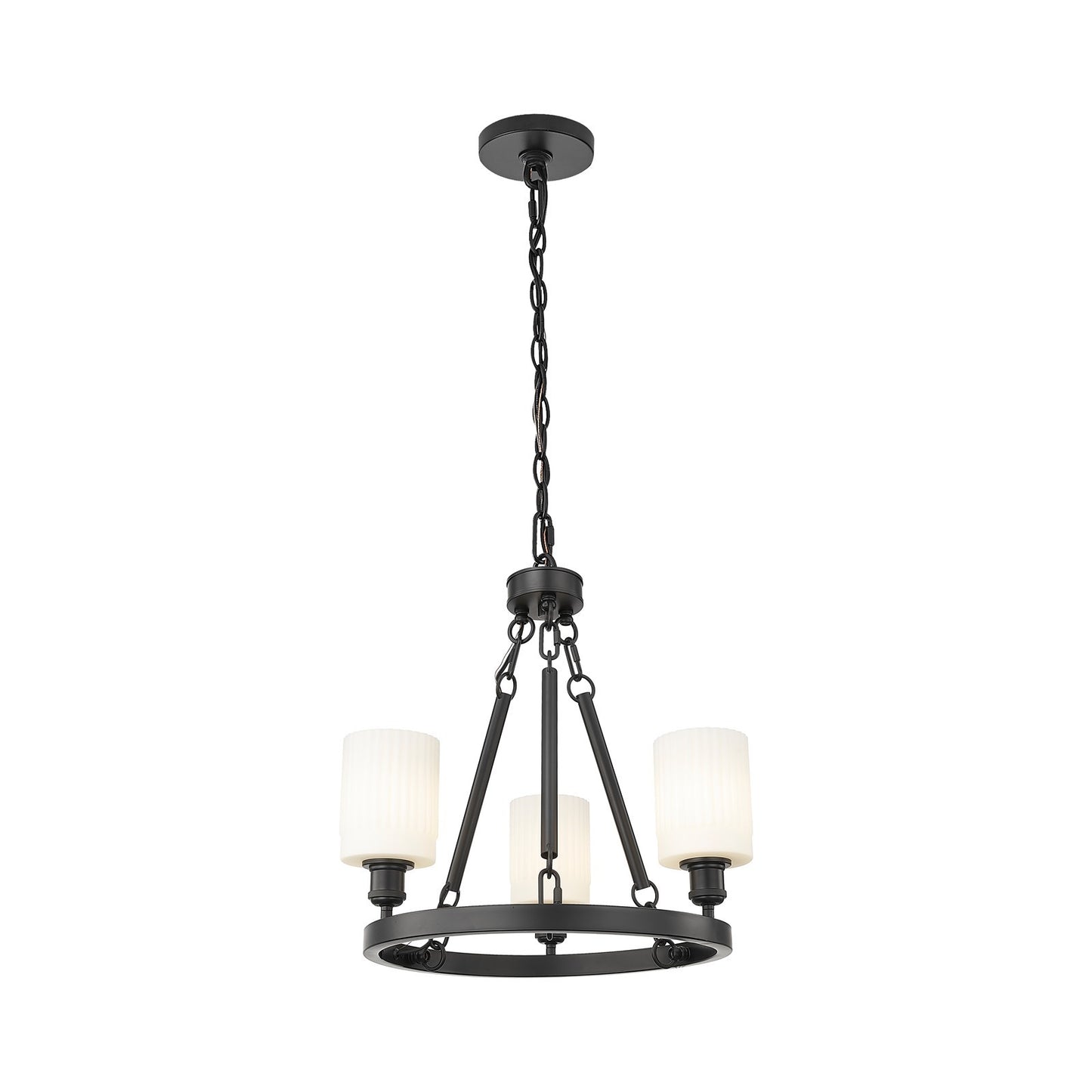 Innovations Hadley 23in 3-Light Mini Chandelier | Industrial Matte Black Steel and Matte White Glass | Kitchen Island & Dining Room | Model 820-BK-G341