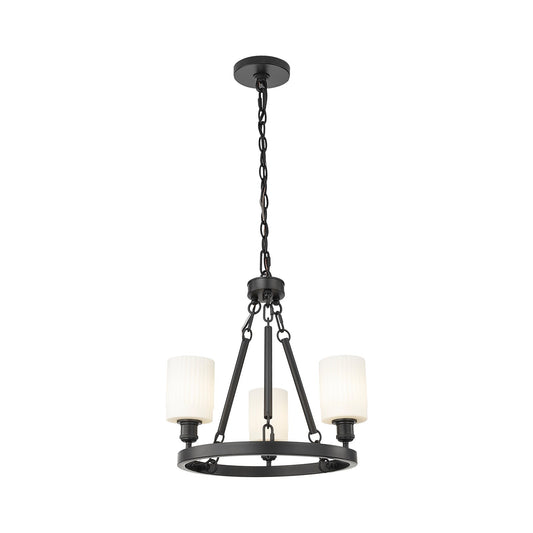Innovations Hadley 23in 3-Light Mini Chandelier | Industrial Matte Black Steel and Matte White Glass | Kitchen Island & Dining Room | Model 820-BK-G341