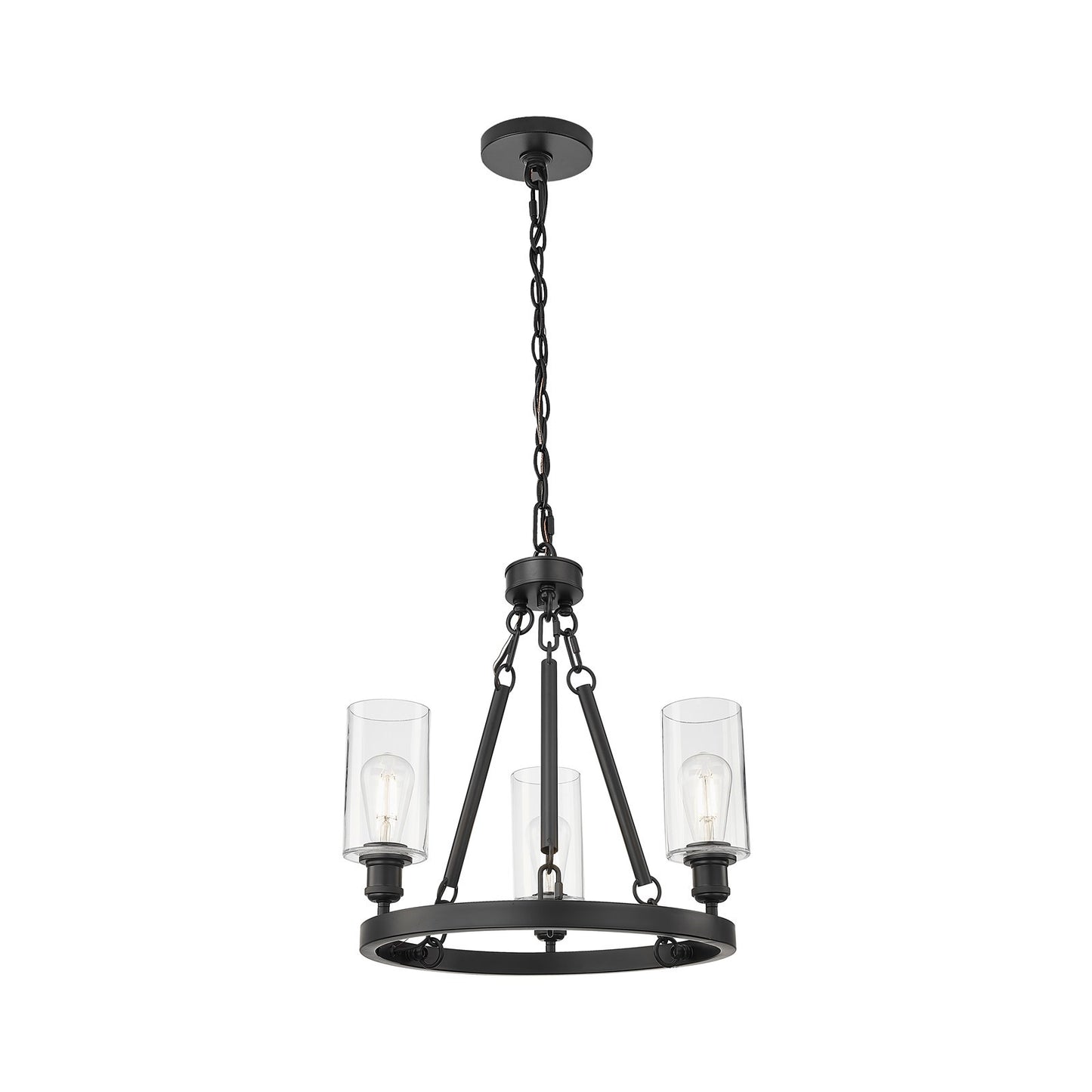 Innovations Crown Point 22in 3-Light Mini Chandelier | Industrial Matte Black Steel and Clear Glass | Damp Rated Dining Room & | Model 820-BK-G434-7CL