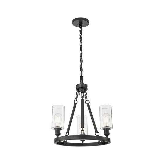 Innovations Crown Point 22in 3-Light Mini Chandelier | Industrial Matte Black Steel and Clear Glass | Damp Rated Dining Room & | Model 820-BK-G434-7CL